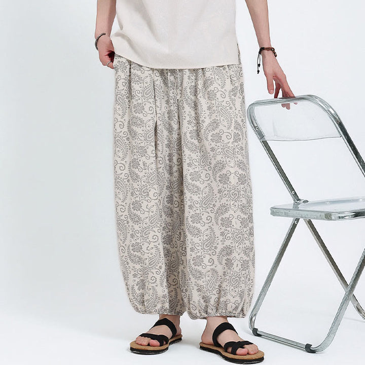 Buddha Stones Pantalon Capri bohème décontracté d'été à cordon de serrage et motif cachemire, style sarouel, avec poches - image 27