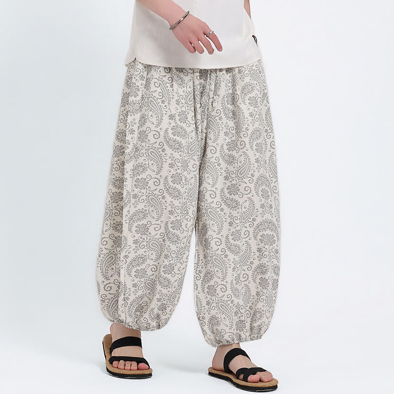 Buddha Stones Pantalon Capri bohème décontracté d'été à cordon de serrage et motif cachemire, style sarouel, avec poches - image 23