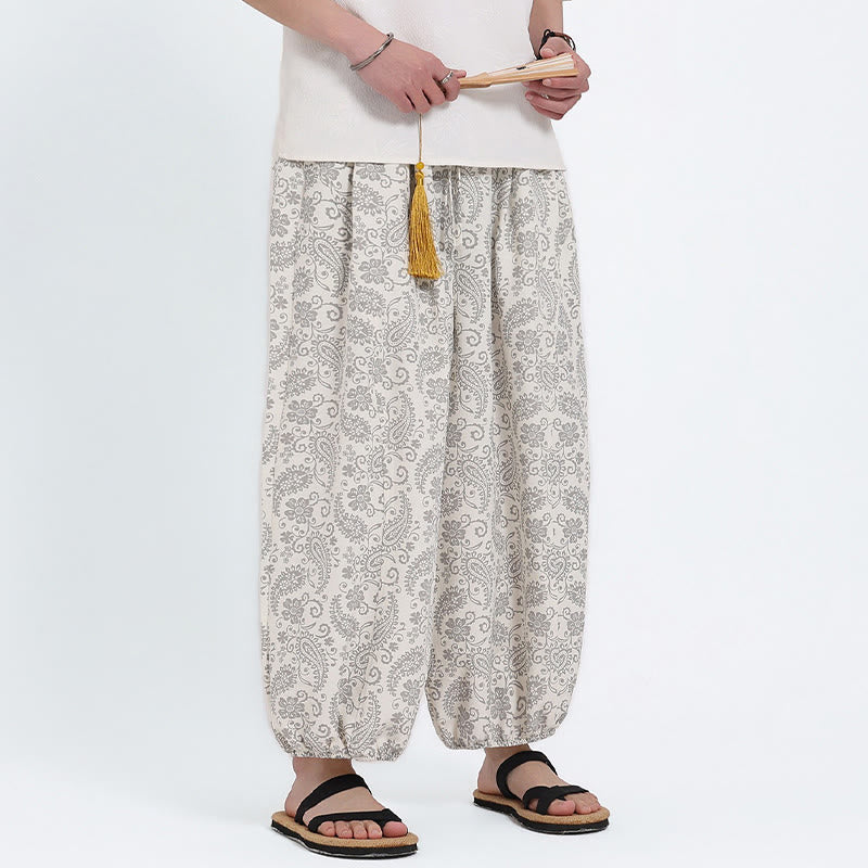 Buddha Stones Pantalon Capri bohème décontracté d'été à cordon de serrage et motif cachemire, style sarouel, avec poches - image 25