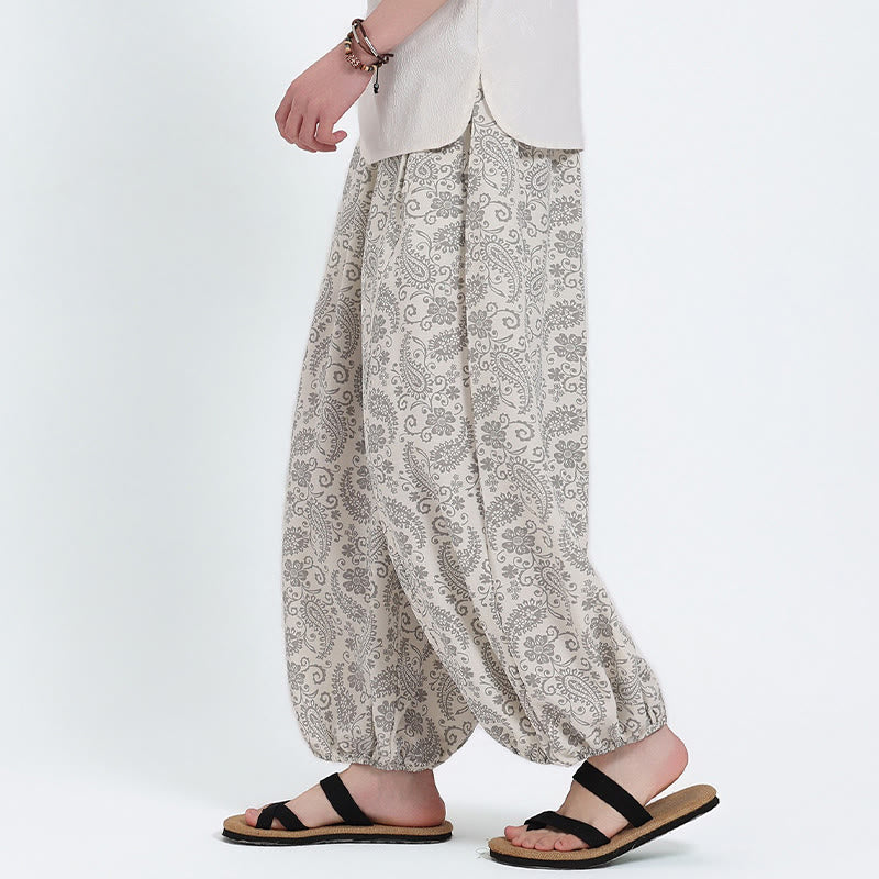 Buddha Stones Pantalon Capri bohème décontracté d'été à cordon de serrage et motif cachemire, style sarouel, avec poches - image 24