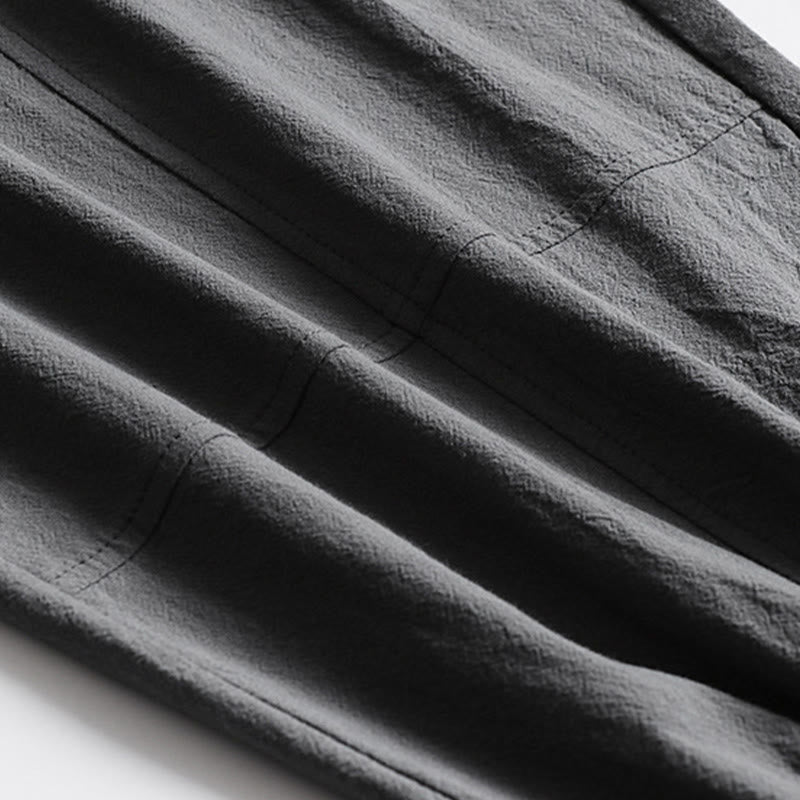 Buddha Stones Pantalon d'été décontracté pour homme, taille élastique avec cordon de serrage, coupe fuselée et poches. - image 7