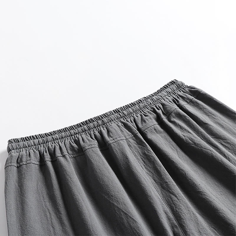 Buddha Stones Pantalon d'été décontracté pour homme, taille élastique avec cordon de serrage, coupe fuselée et poches. - image 3
