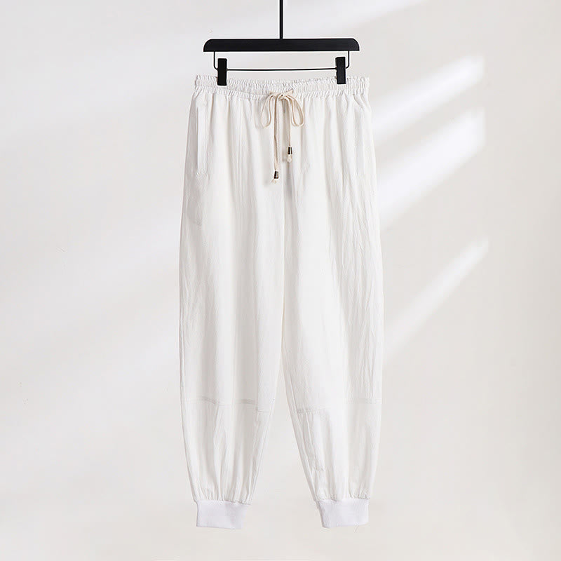 Buddha Stones Pantalon d'été décontracté pour homme, taille élastique avec cordon de serrage, coupe fuselée et poches. - Blanc - US/UK/AU54, EU64 (9XL) - image 13