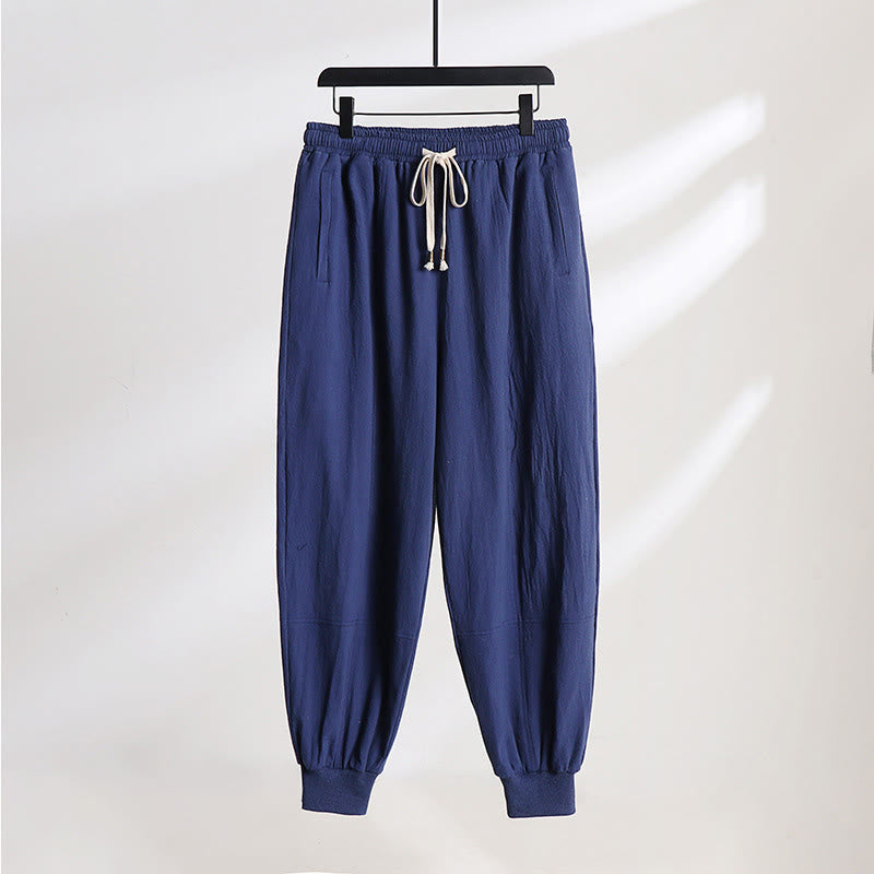 Buddha Stones Pantalon d'été décontracté pour homme, taille élastique avec cordon de serrage, coupe fuselée et poches. - Bleu foncé - US/UK/AU54, EU64 (9XL) - image 11
