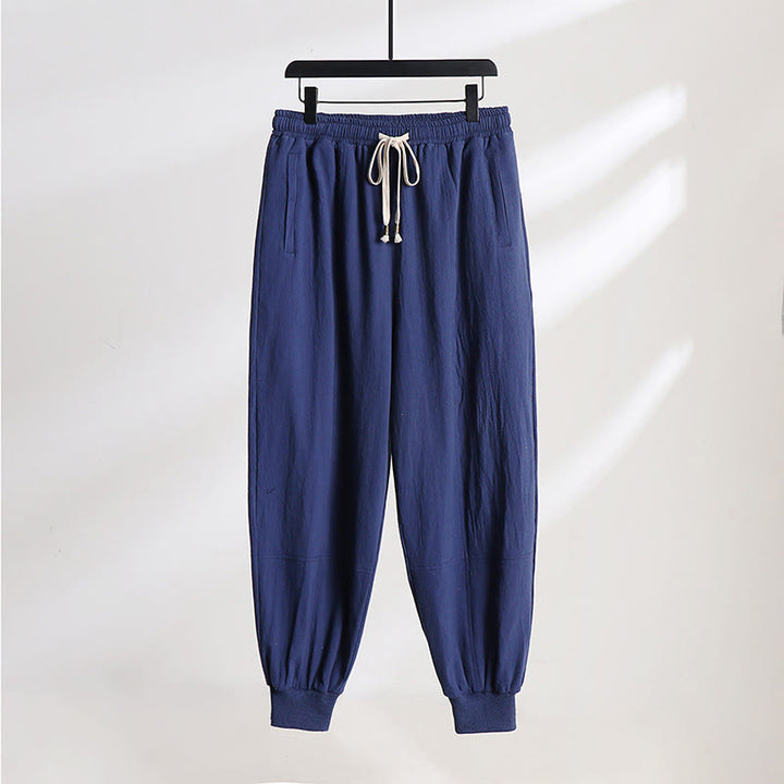 Buddha Stones Pantalon d'été décontracté pour homme, taille élastique avec cordon de serrage, coupe fuselée et poches. - Bleu foncé - US/UK/AU54, EU64 (9XL) - image 11