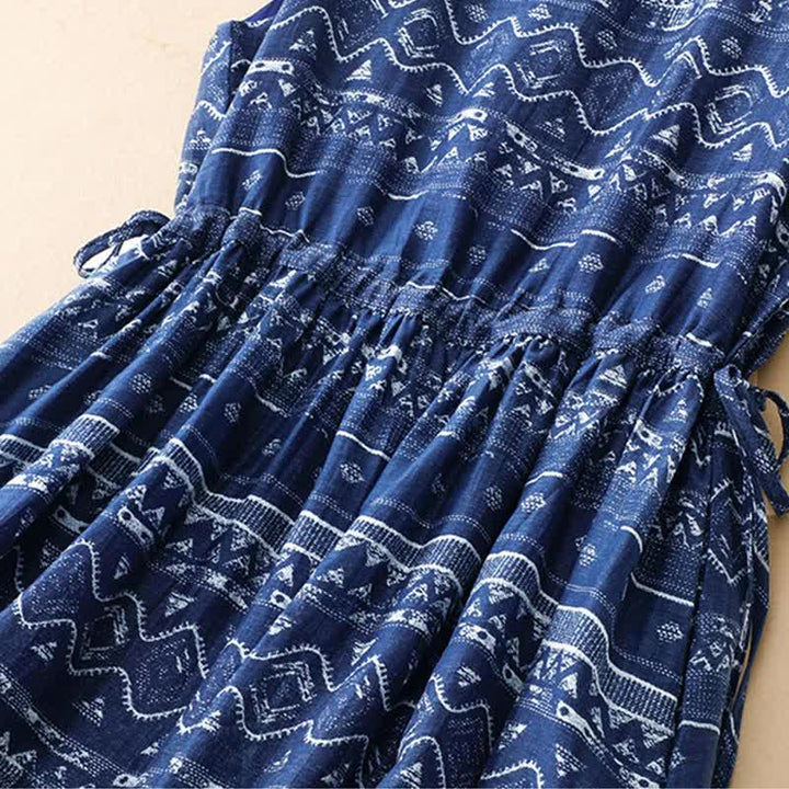 Buddha Stones Robe d'été bohème décontractée bleue à manches ondulées et formes géométriques sans manches avec poches - image 5