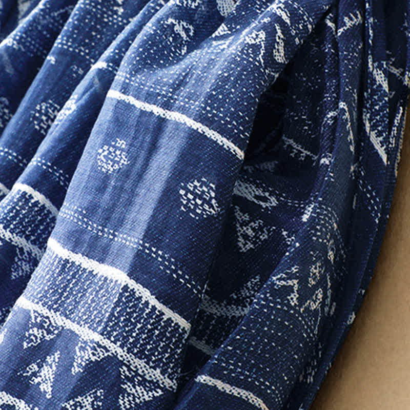 Buddha Stones Robe d'été bohème décontractée bleue à manches ondulées et formes géométriques sans manches avec poches - image 7