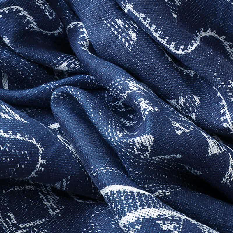 Buddha Stones Robe d'été bohème décontractée bleue à manches ondulées et formes géométriques sans manches avec poches - image 10