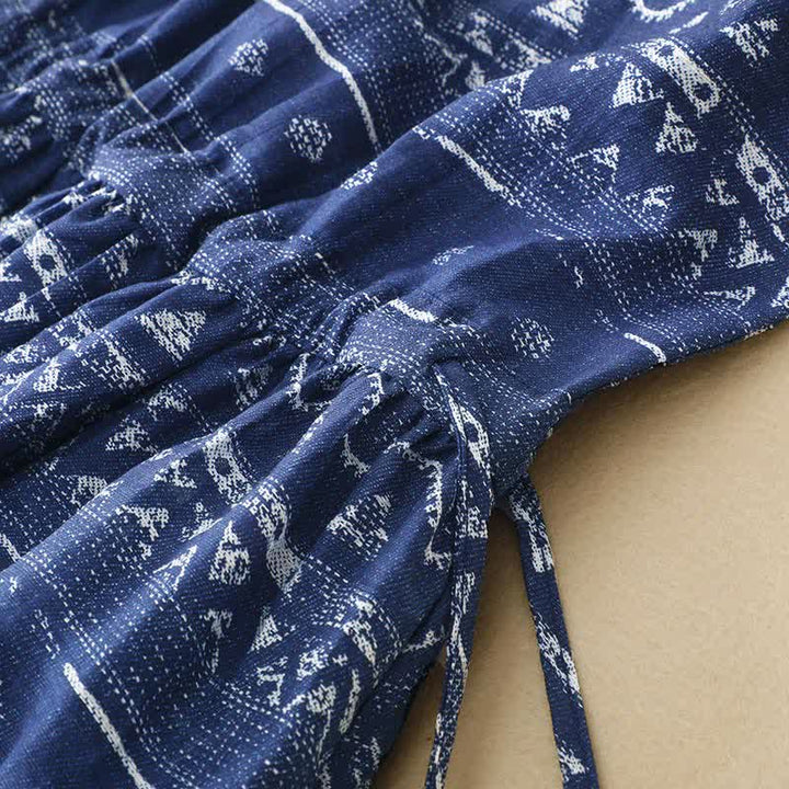 Buddha Stones Robe d'été bohème décontractée bleue à manches ondulées et formes géométriques sans manches avec poches - image 6