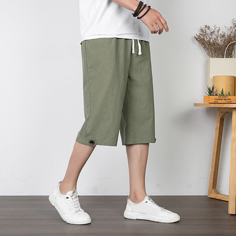 Buddha Stones Pantalon d'été minimaliste décontracté à cordon de serrage, coupe droite, avec poches. - Vert foncé - US/UK/AU54, EU64 (9XL) - image 0