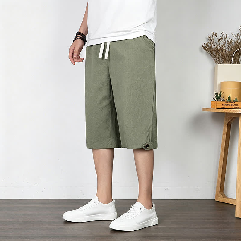 Buddha Stones Pantalon d'été minimaliste décontracté à cordon de serrage, coupe droite, avec poches. - image 1
