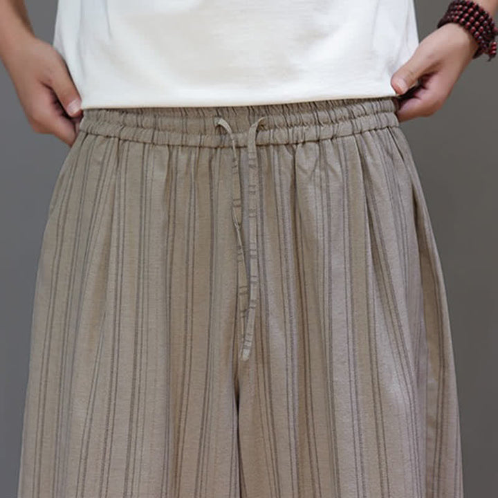 Buddha Stones Pantalon Capri rayé à cordon de serrage et poches pour homme, style sarouel, été décontracté. - image 7