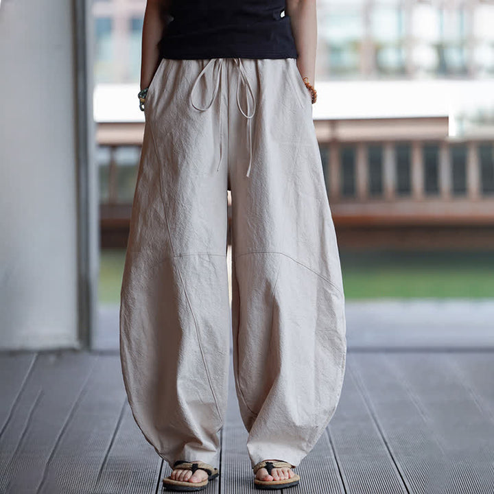 Buddha Stones Pantalon sarouel d'été décontracté en coton uni à cordon de serrage et poches - Lin - US/UK/AU46, EU56 (5XL) - image 22