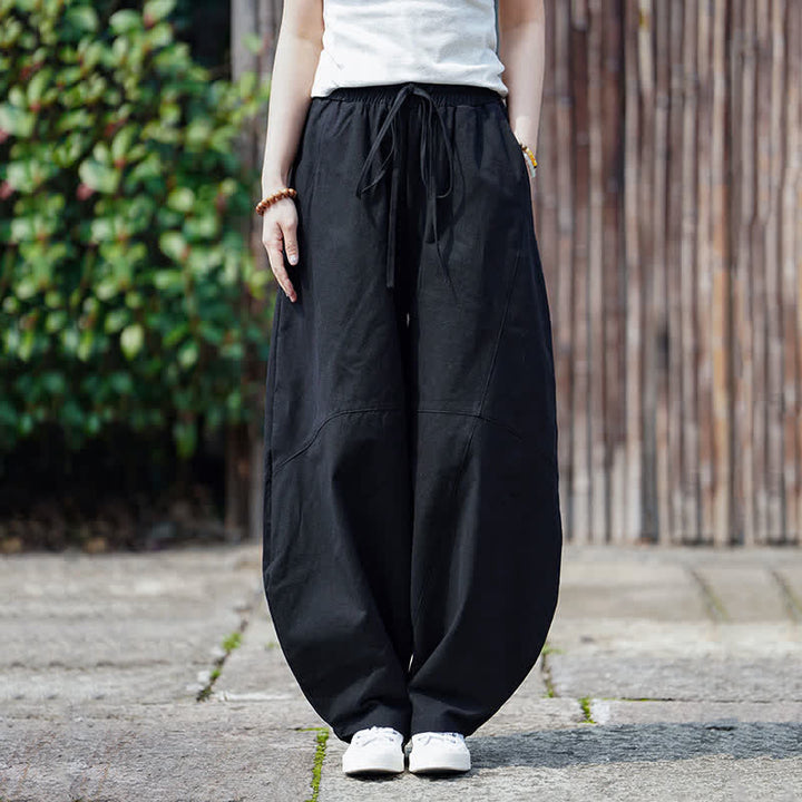 Buddha Stones Pantalon sarouel d'été décontracté en coton uni à cordon de serrage et poches - Noir - US/UK/AU46, EU56 (5XL) - image 11