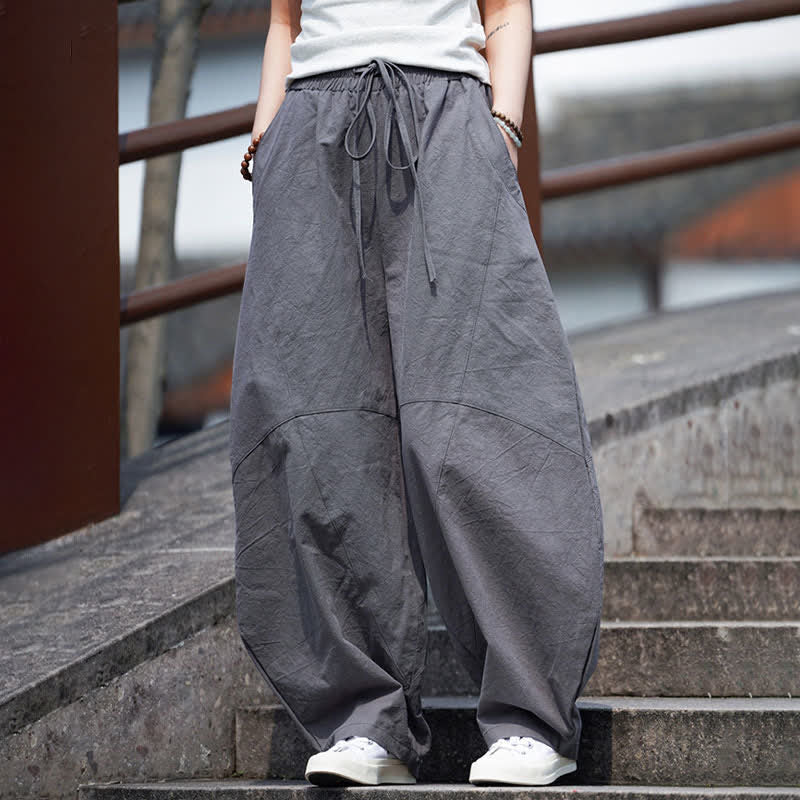 Buddha Stones Pantalon sarouel d'été décontracté en coton uni à cordon de serrage et poches - image 7