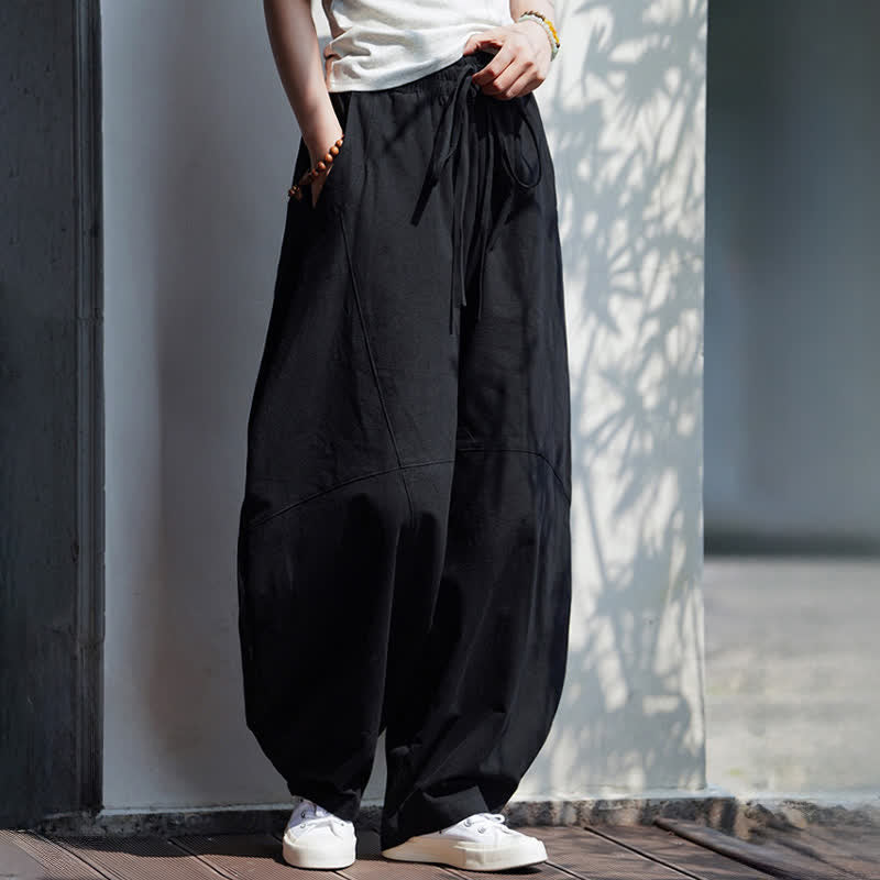 Buddha Stones Pantalon sarouel d'été décontracté en coton uni à cordon de serrage et poches - image 14