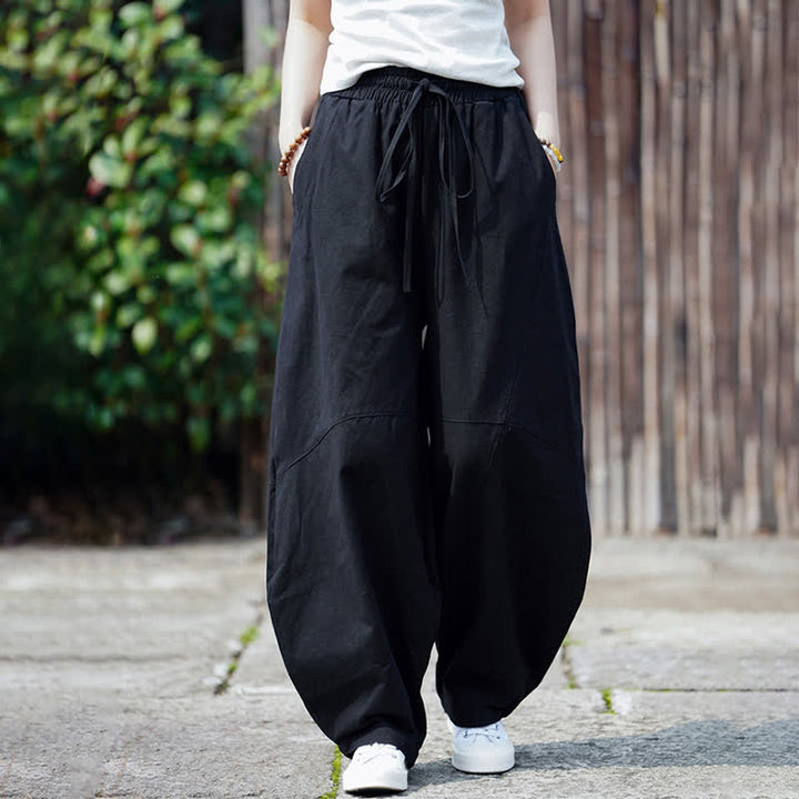 Buddha Stones Pantalon sarouel d'été décontracté en coton uni à cordon de serrage et poches - image 18