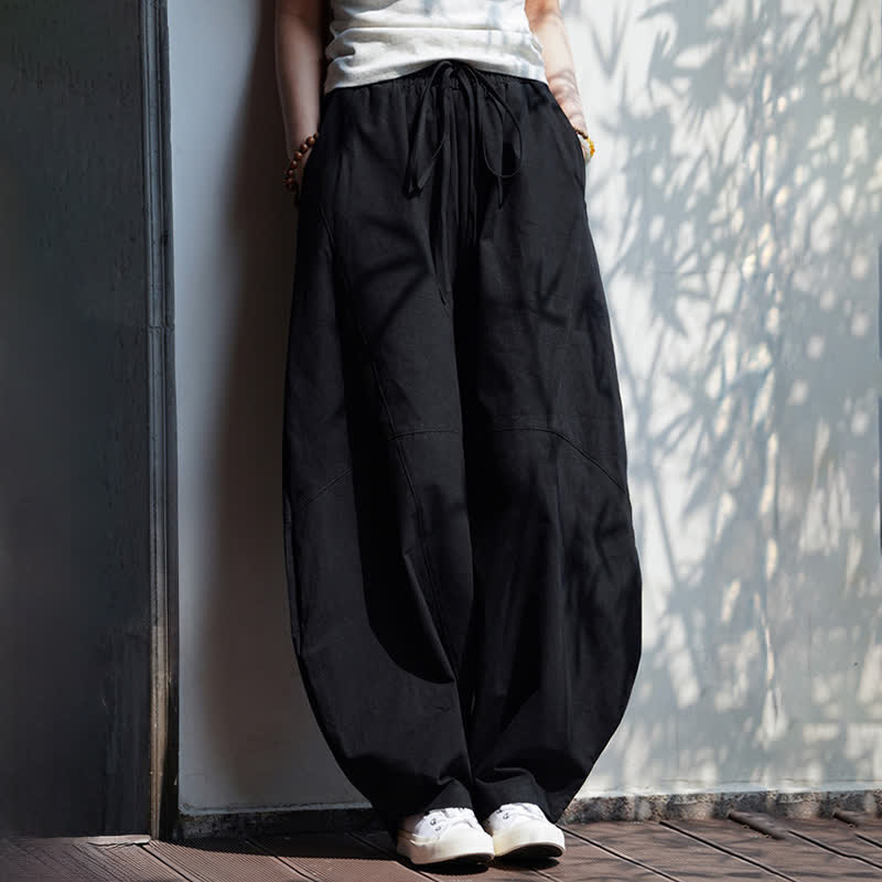 Buddha Stones Pantalon sarouel d'été décontracté en coton uni à cordon de serrage et poches - image 16