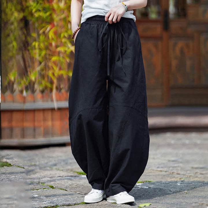 Buddha Stones Pantalon sarouel d'été décontracté en coton uni à cordon de serrage et poches - image 19