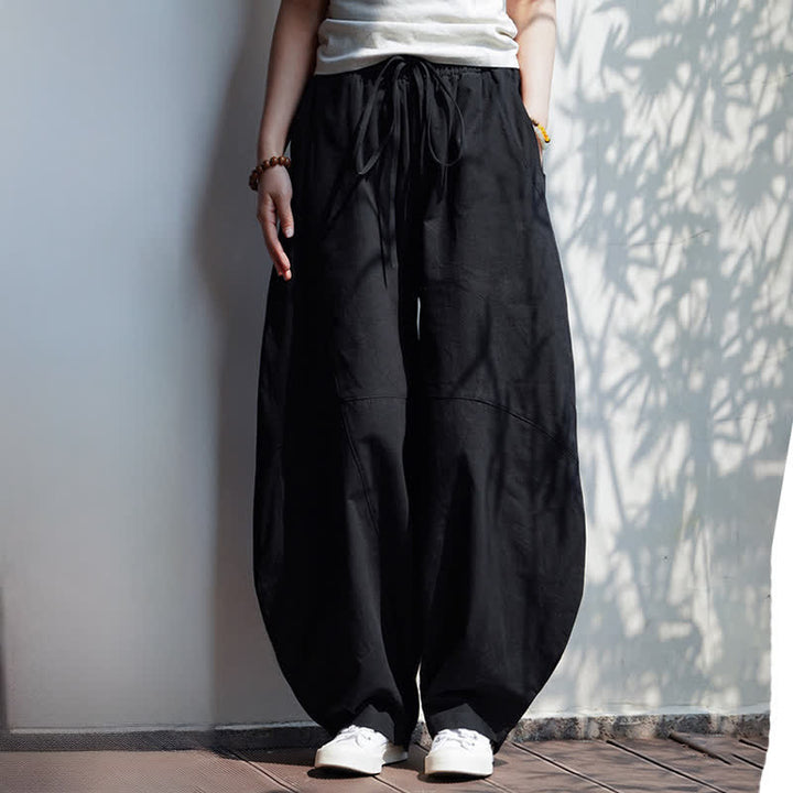Buddha Stones Pantalon sarouel d'été décontracté en coton uni à cordon de serrage et poches - image 15