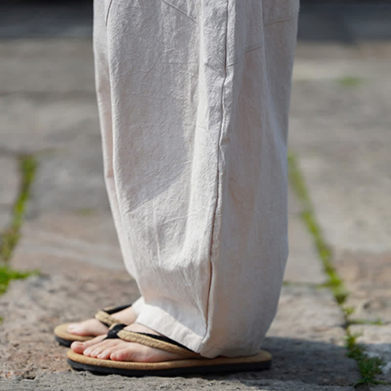 Buddha Stones Pantalon sarouel d'été décontracté en coton uni à cordon de serrage et poches - image 33
