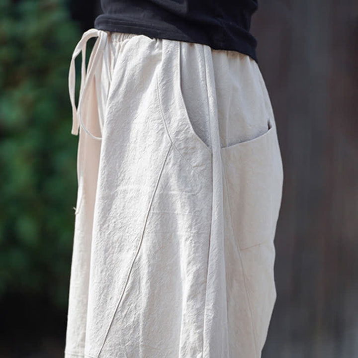 Buddha Stones Pantalon sarouel d'été décontracté en coton uni à cordon de serrage et poches - image 31
