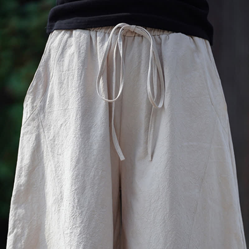 Buddha Stones Pantalon sarouel d'été décontracté en coton uni à cordon de serrage et poches - image 30