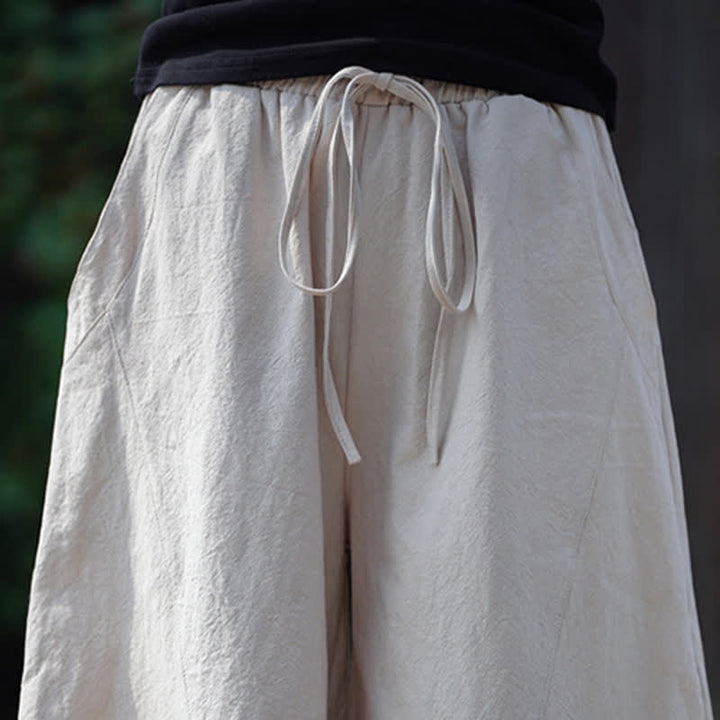 Buddha Stones Pantalon sarouel d'été décontracté en coton uni à cordon de serrage et poches - image 30