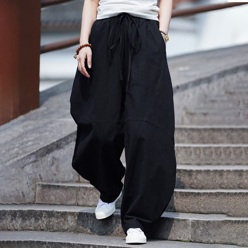 Buddha Stones Pantalon sarouel d'été décontracté en coton uni à cordon de serrage et poches - image 17