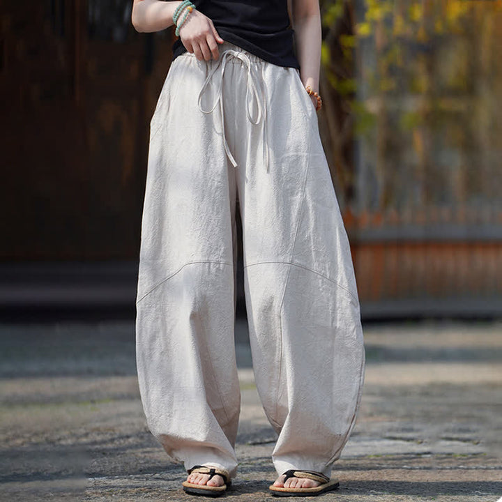 Buddha Stones Pantalon sarouel d'été décontracté en coton uni à cordon de serrage et poches - image 29