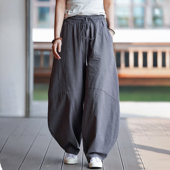Buddha Stones Pantalon sarouel d'été décontracté en coton uni à cordon de serrage et poches - Gris - US/UK/AU46, EU56 (5XL) - image 0