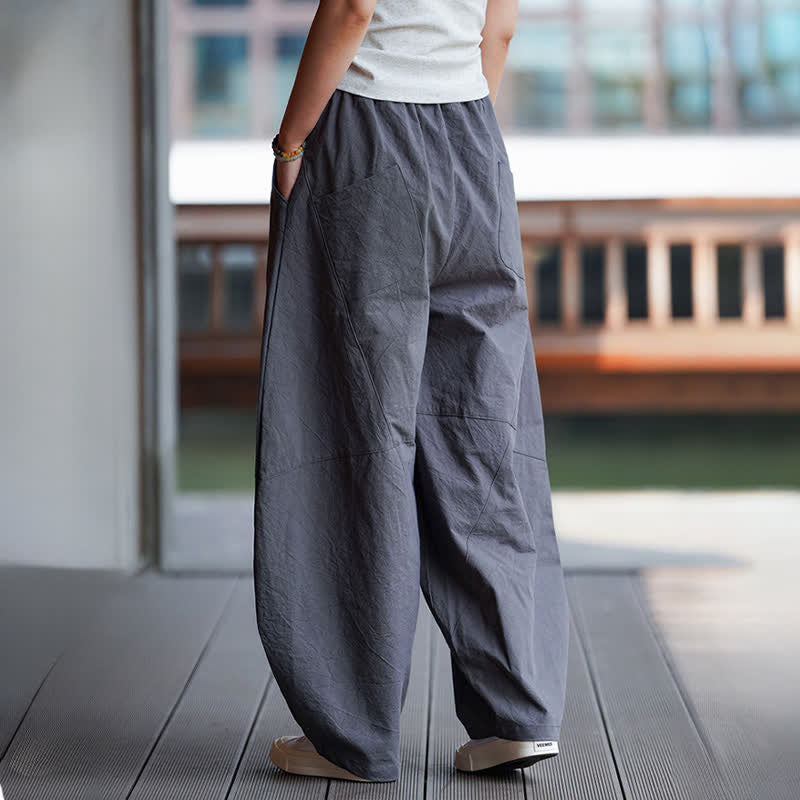 Buddha Stones Pantalon sarouel d'été décontracté en coton uni à cordon de serrage et poches - image 2