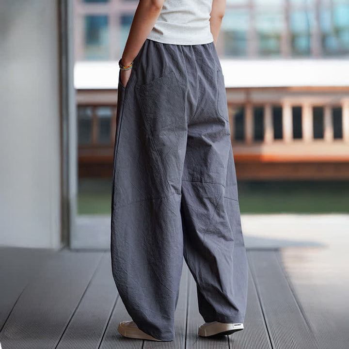 Buddha Stones Pantalon sarouel d'été décontracté en coton uni à cordon de serrage et poches - image 2