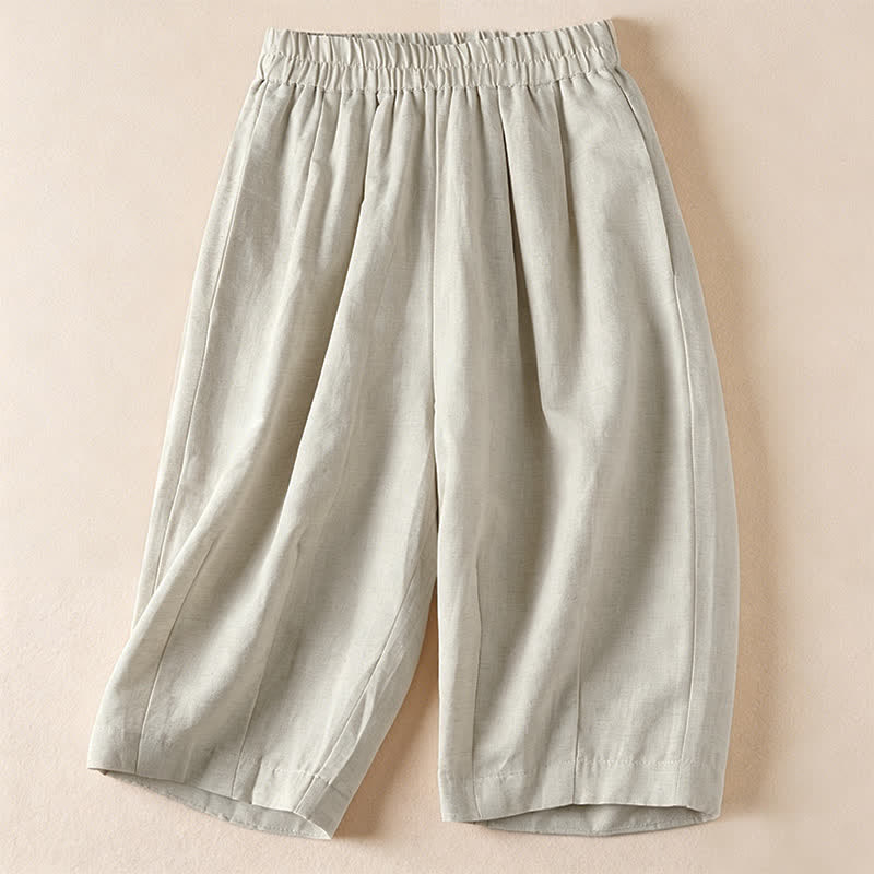 Buddha Stones Short bermuda minimaliste uni décontracté d'été pour femme avec poches - Lin - US12, UK/AU16, EU44 (3XL) - image 0