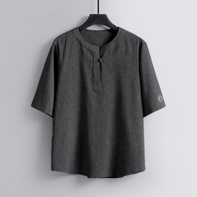 Buddha Stones Chemises à manches courtes pour hommes, style Tang décontracté, col rond, couleur unie, style Tang, été - Gris ardoise clair - US/UK/AU54，EU64 (9XL) - image 8