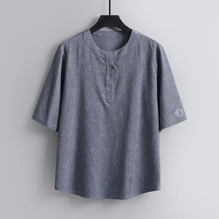 Buddha Stones Chemises à manches courtes pour hommes, style Tang décontracté, col rond, couleur unie, style Tang, été - Gris clair - US/UK/AU54，EU64 (9XL) - image 10