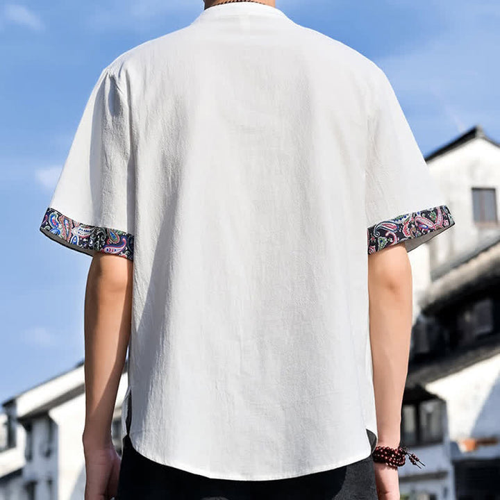 Buddha Stones Chemises à manches courtes pour hommes, style Tang, décontractées, avec boutons grenouille brodés, été - image 30
