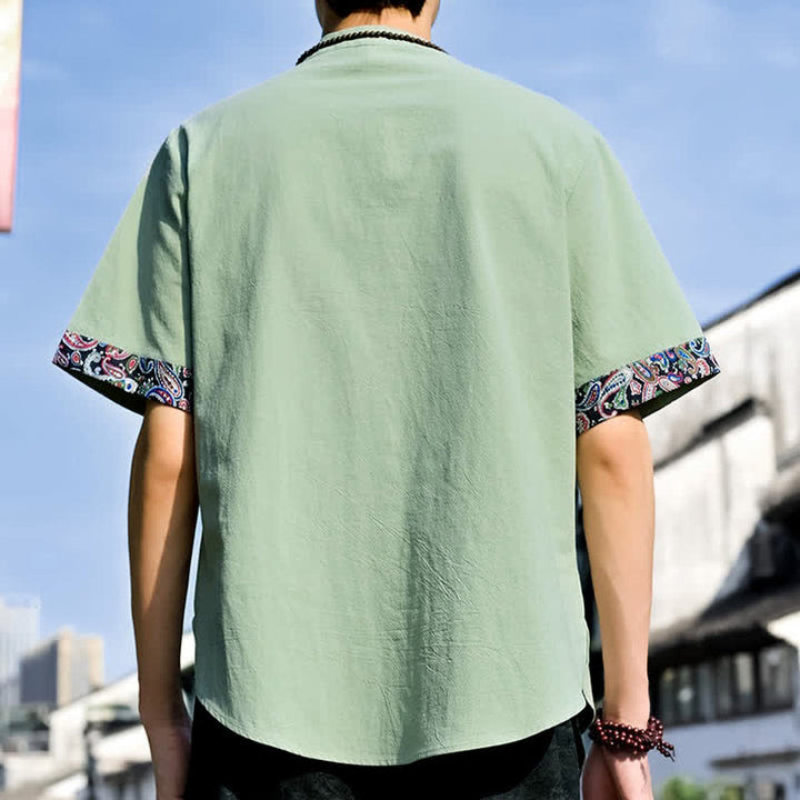Buddha Stones Chemises à manches courtes pour hommes, style Tang, décontractées, avec boutons grenouille brodés, été - image 23