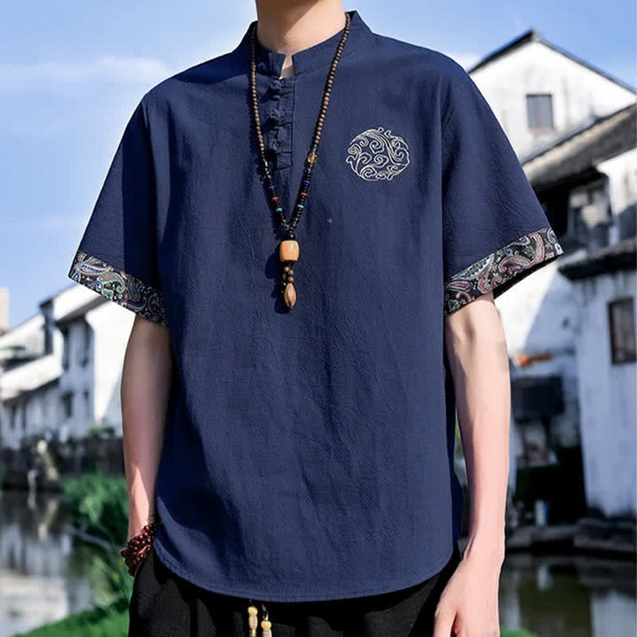 Buddha Stones Chemises à manches courtes pour hommes, style Tang, décontractées, avec boutons grenouille brodés, été - image 15