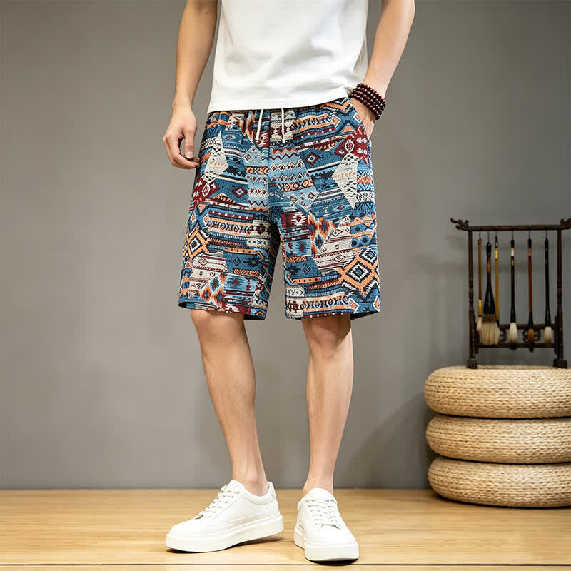 Short d'été bohème décontracté à cordon de serrage géométrique pour homme avec poches , Buddha Stones - image 3