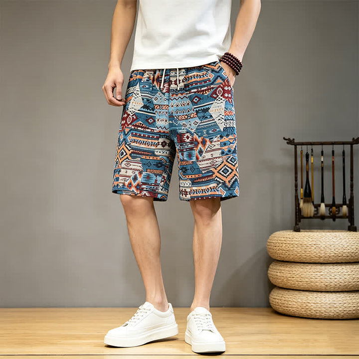 Short d'été bohème décontracté à cordon de serrage géométrique pour homme avec poches , Buddha Stones - image 3