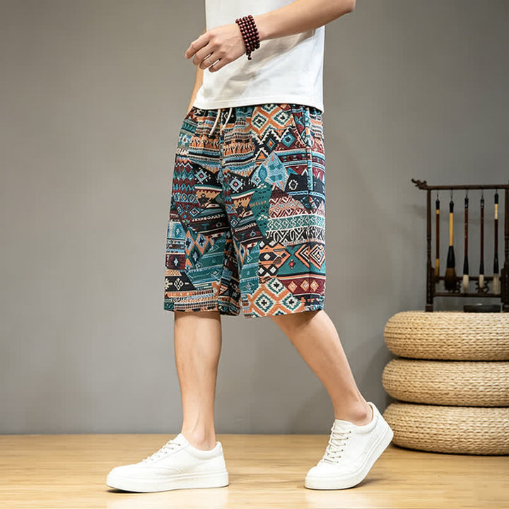 Short d'été bohème décontracté à cordon de serrage géométrique pour homme avec poches , Buddha Stones - image 14