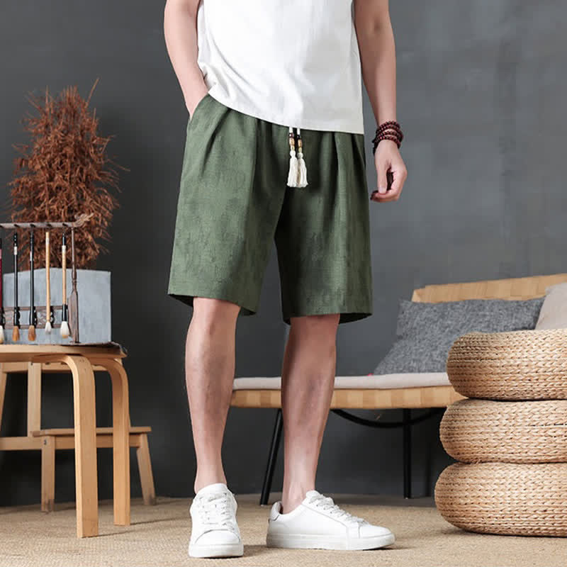 Buddha Stones Short d'été minimaliste décontracté pour homme, à cordon de serrage, uni, avec poche - Vert olive foncé - US/UK/AU46, EU56 (5XL) - image 0