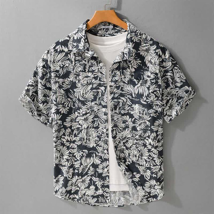 Buddha Stones Chemises d'été décontractées à manches courtes pour hommes, à boutons, avec motif floral tournesol et poche plaquée - SteelBlue - US/UK/AU44，EU54 (3XL) - image 0