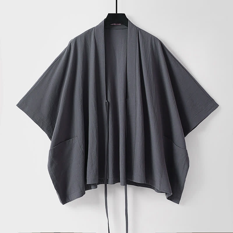 Buddha Stones Kimono d'été minimaliste pour homme, à manches courtes, lacé et à cordon, avec poches - image 1