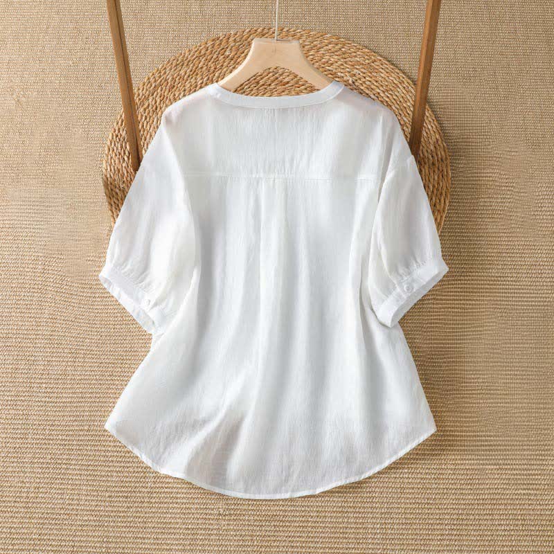 Buddha Stones T-shirts à manches courtes pour femmes, style décontracté d'été, unis, à col en V - image 4