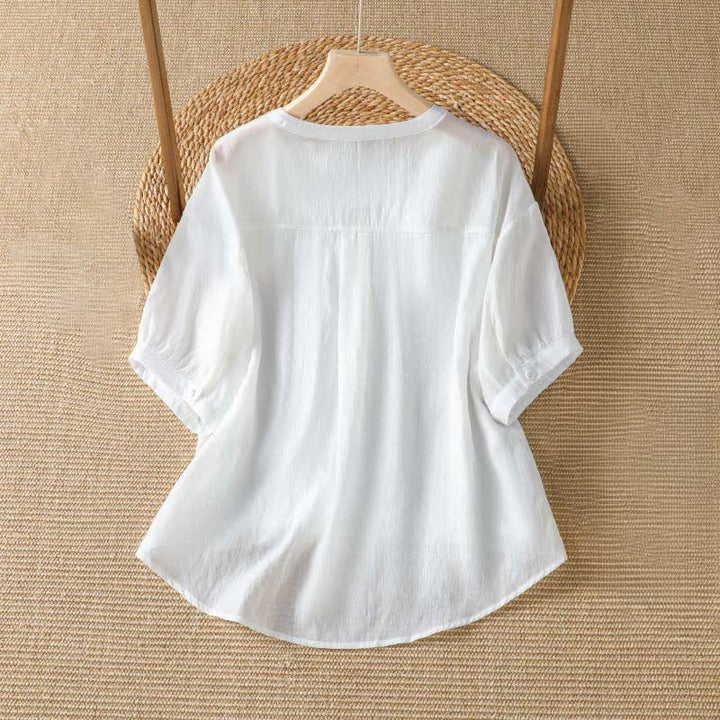 Buddha Stones T-shirts à manches courtes pour femmes, style décontracté d'été, unis, à col en V - image 4