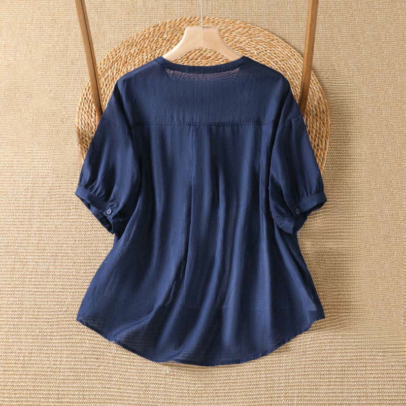 Buddha Stones T-shirts à manches courtes pour femmes, style décontracté d'été, unis, à col en V - image 1