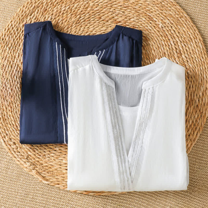 Buddha Stones T-shirts à manches courtes pour femmes, style décontracté d'été, unis, à col en V - image 12