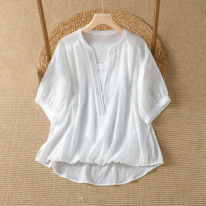 Buddha Stones T-shirts à manches courtes pour femmes, style décontracté d'été, unis, à col en V - Blanc - US8-10, UK/AU12-14, EU40-42 (2XL) - image 3